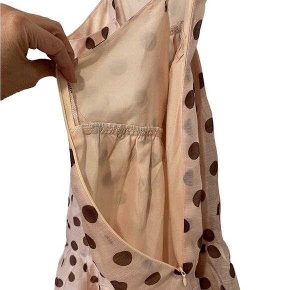 Pink Mauve Polka Dot Tiered Mini Dress Sz M - Picture 4 of 8
